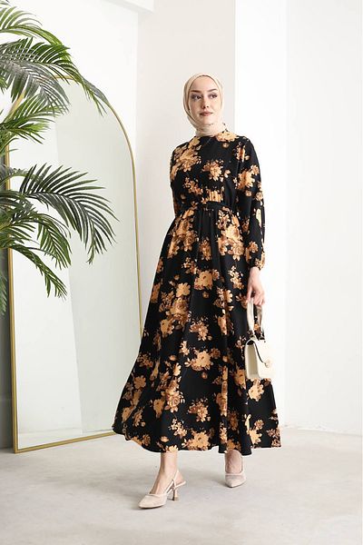 Neşeli Butik γυναικείο υφασμάτινο φόρεμα σιφόν SMS026 - Κίτρινο