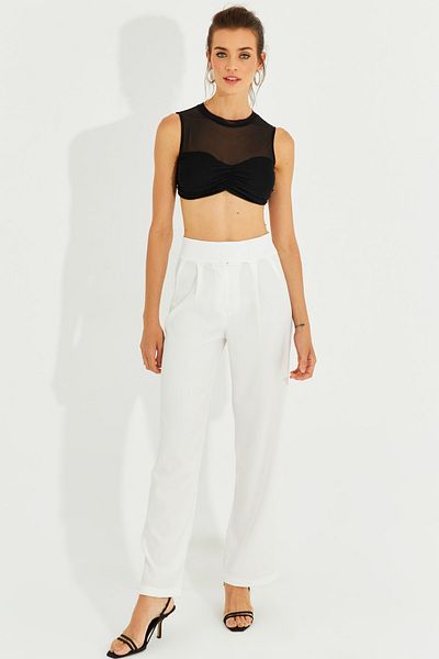Cool & Sexy Women's White Velcro Closure Trousers MİW1291