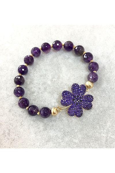 Fatma yaşar Clover Amethyst Stone Bracelet