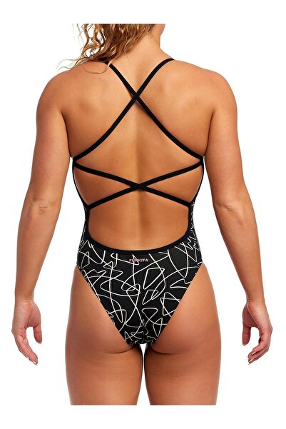 FUNKİTA Funkita BG Texta Mess Women's Training Swimsuit, Front Stripe Cross Back