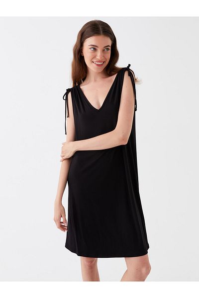 LC Waikiki Einfarbiges Strandkleid mit V-Ausschnitt für Damen