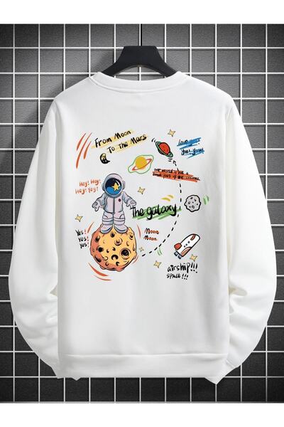 Machetta Великий розмір, унісекс, білий, з принтом «Галактика», 3-нитковий, оверсайз, з коміром-стійкою, світшот