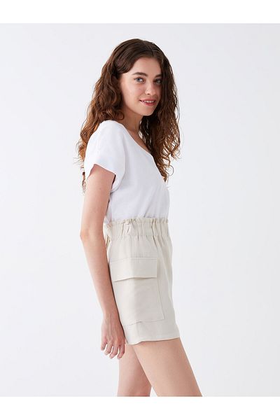 LC Waikiki Damen-Shorts – Standard-Passform, einfarbige Leinenmischung