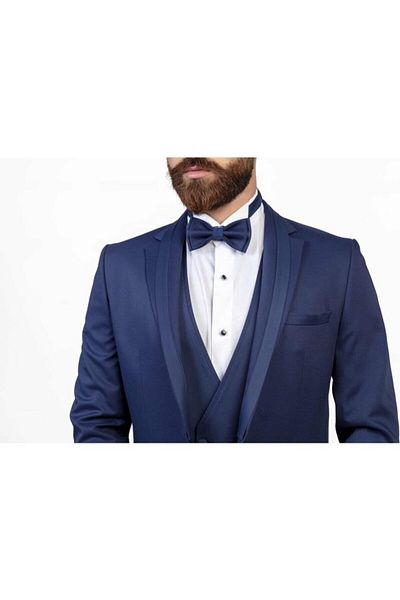 Moda Rabin Costum de mire albastru slim fit (6 picături) cu vestă