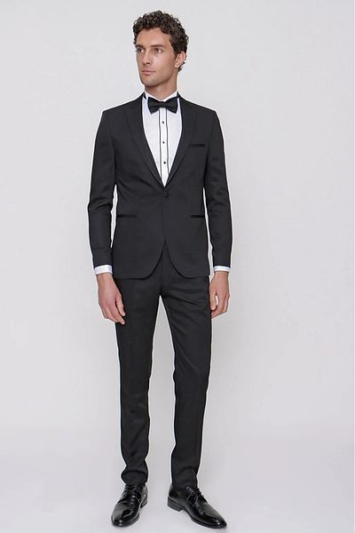 Moda Rabin Slim Fit (6-Drop) Black Groom Suit with Vest