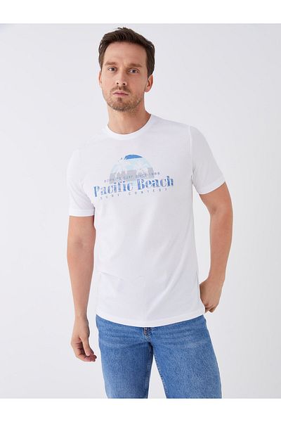LC Waikiki Printed Men's Combed Cotton T-Shirt - Crew Neck, Short Sleeve