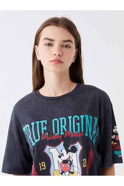 LC Waikiki Crew nyakú Mickey Mouse nyomott rövid ujjú, túlméretezett női póló