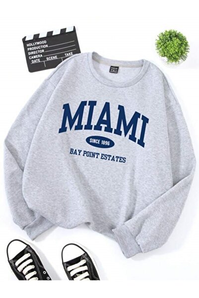 MOONBULL Unisex mikina v šedé barvě s potiskem Miami