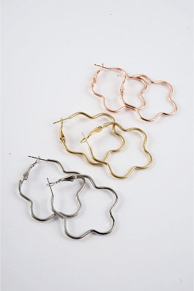 EUROMODA Floral Designed Gold, Silver and Rose Colors 3-Piece Earring Set