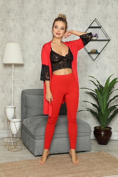 JENİKA Set pijama din 3 piese cu detaliu din dantela pentru femei