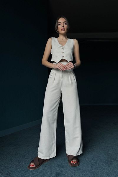 Seda Yalçın Atelier Beige Linen Vest and Trousers Set
