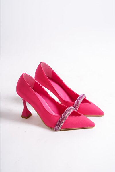 Moda Değirmeni Fuchsia Satin Women's Stone Thin Heeled Evening Dress Shoes BG1168-121-0001