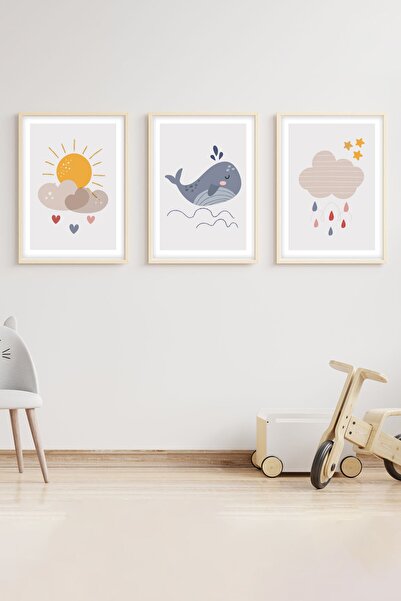 huhuli Ahşap Çerçeveli Çocuk Odası 3’lü Tablo