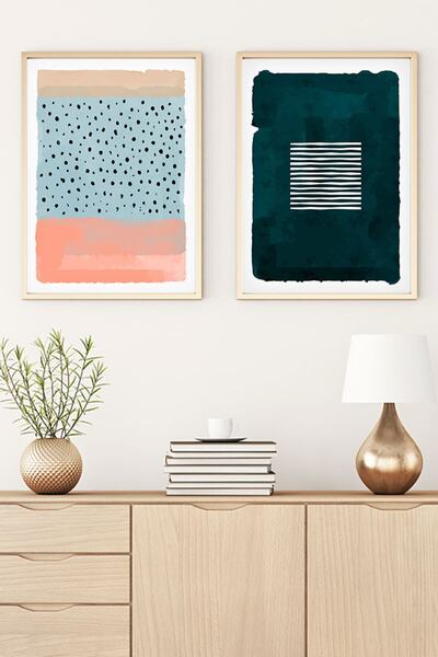 huhuli لوحة تجريدية مع إطار خشبي