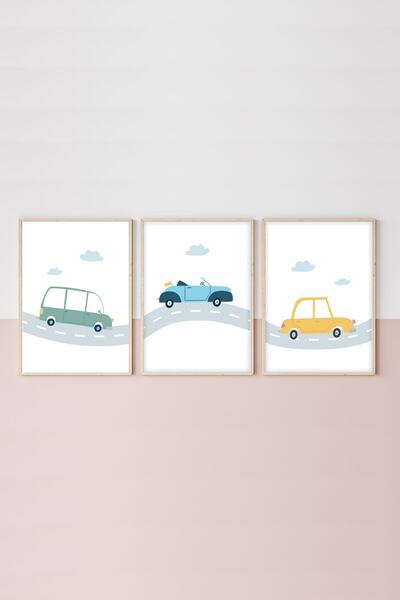 huhuli Ahşap Çerçeveli Çocuk Odası 3’lü Tablo