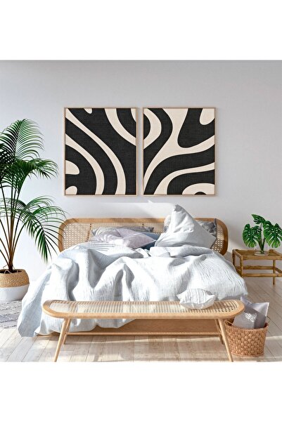 huhuli Ahşap Çerçeveli Soyut 2’li Tablo