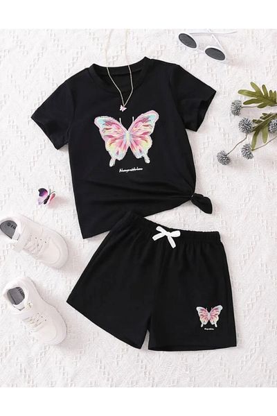 Revasser Girl's Always Special Printed Combed Cotton Crew Neck T-Shirt - Shorts Set