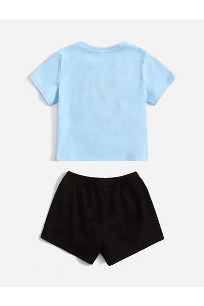 Revasser Girl's Heart Special Printed Combed Cotton Crew Neck T-Shirt - Shorts Set