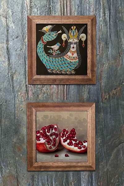Oscar Stone Decor Ahşap Çerçeveli Taş Duvar Dekoru 28x28 Cm 2'li Set (1213-47...