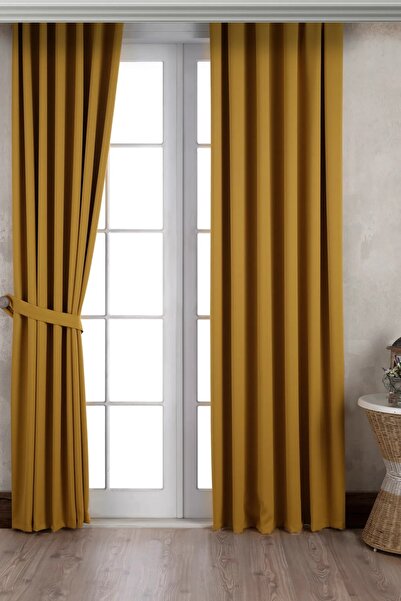 Kumru Çeyiz Blackout Işık Geçirmez Ekstraforlu Karartma Hardal Fon Perde Güne...