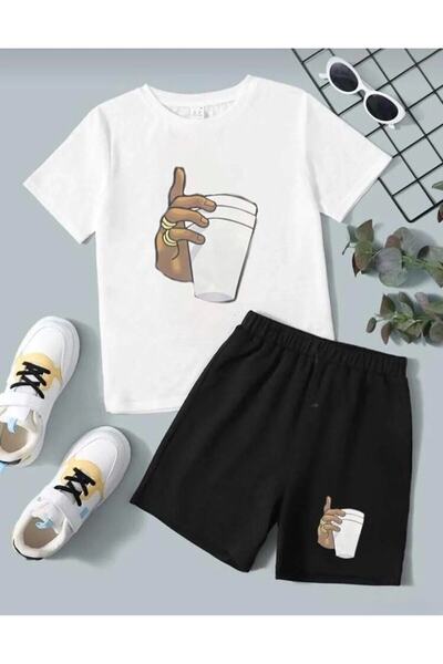 Revasser تي شيرت من القطن الممشط برقبة دائرية مطبوع عليه كوب للأولاد والبنات ...