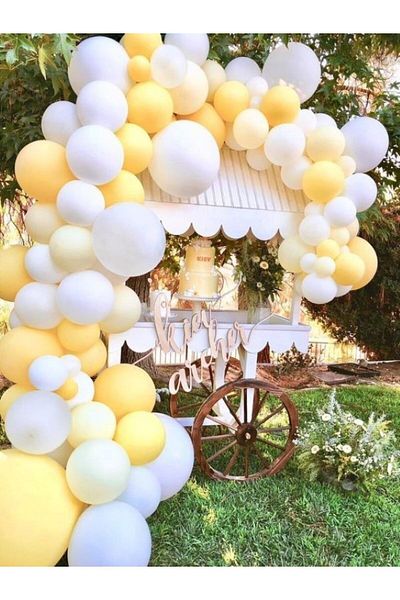 MERİ PARTİ DAISY CONCEPT BIRTHDAY PARTY BALLOONS YELLOW WHITE PASTEL BALLOON CHAIN SET