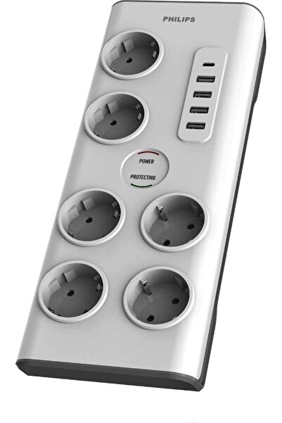 Philips SPN7060WA Akım Korumalı Priz 6'lı 900J 2m 4 USB 20W 1 Type-C 15W, Sta...