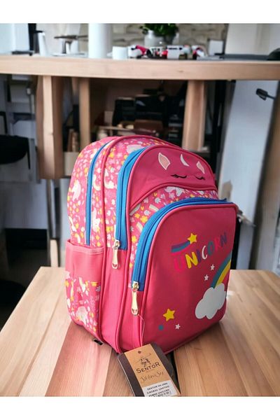 Sentor Pink UNICORN & Rainbow Printed Primary School Bag and Lunchbag