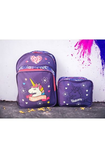 Sentor Purple Unicorn Printed Primary School Bag and Lunch Box