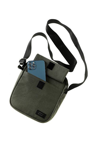 MottoBag Haki 4 Bölmeli Fermuar Kapamalı Canvas Kumaş Unisex Omuz Çantası