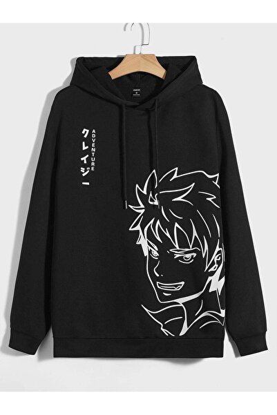 Revasser Unisex crna majica sa kapuljačom i širokim krojem sa natpisom ADVENT...