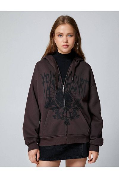 Koton 4WAL10064IK Koton Дамски суичър КАФЯВ