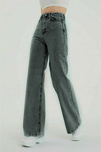 Ramrod Ιούλιανα Γκρι Φυμέ Power Lycra Σούπερ Υψηλή Μέση Χαλαρά Τζιν Palazzo Παντελόνι