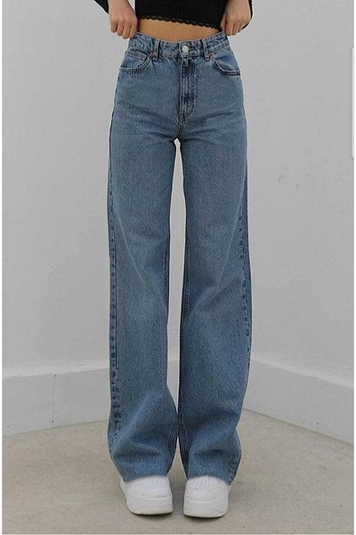 PALAZZO Ramrod Medium Blue Snow Wash Palazzo Jean Wideleg Colorfast Women's High-waist Wide Leg Jeans