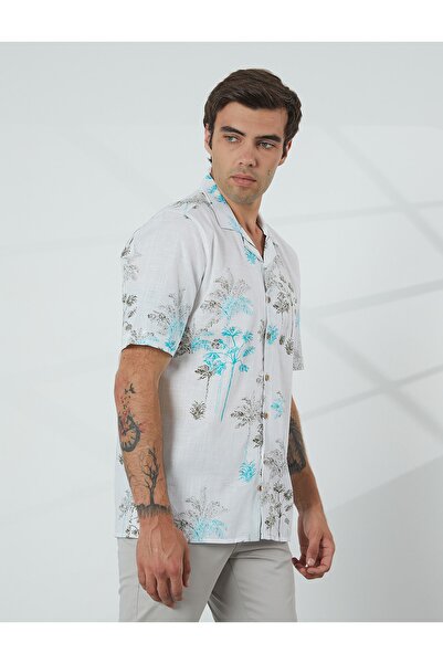 PAULMARK KSA4447 MEN'S SHORT SLEEVE SHIRT APACHE COLLAR PALMS PATTERN