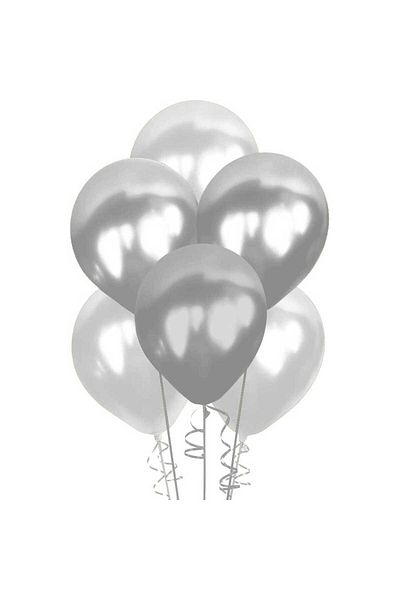 E Elmas Silver Metallic Balloon Birthday Balloon (10 Pieces-30cm)