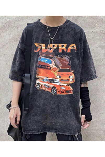 Touz Tricou vintage supradimensionat cu imprimeu Supra Head, spălat aproximativ