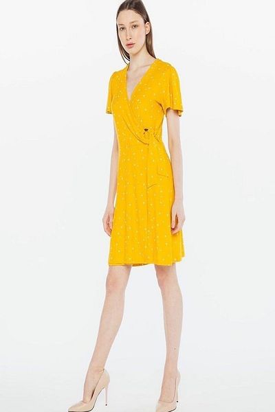 xlargebutik PLUS SIZE CLOTHING FULL FLEXIBLE YELLOW STYLE DRESS