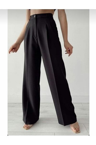 Laleli Butik Shla Women's Pleated Black Fabric Palazzo Trousers