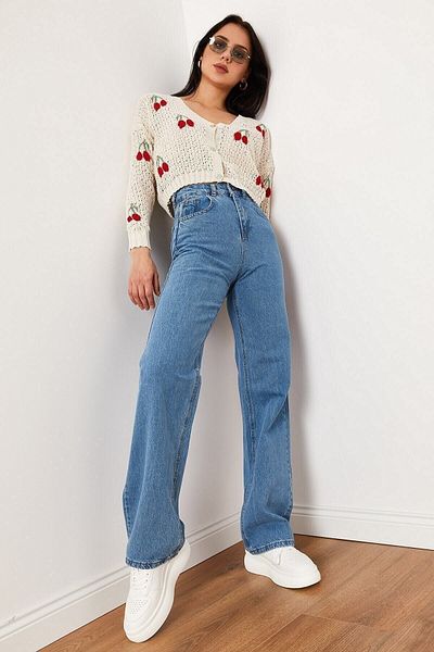 Trn JNS Pantaloni largi din lycra albastru cu talie super inalta