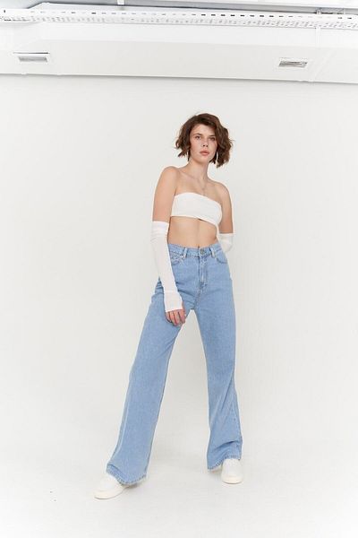Trn JNS Margarita Power Lycra Pantaloni de damă, albastru deschis, cu talie înaltă, cu picioare largi, blugi largi