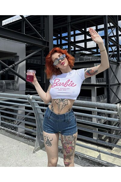 Jose Clothing Λευκό εμπριμέ γυναικείο Crop Top - Κοντό μανίκι, μπλούζα που εφαρμόζει στο σώμα