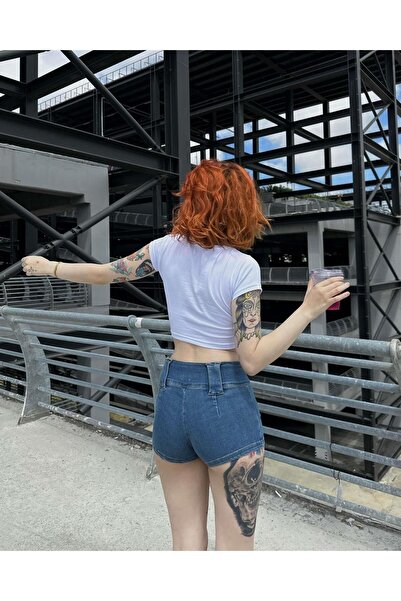 Jose Clothing Λευκό εμπριμέ γυναικείο Crop Top - Κοντό μανίκι, μπλούζα που εφαρμόζει στο σώμα