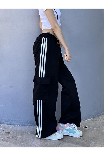 Gofeel Y2k Black Cargo Pocket Line Detail Sweatpants