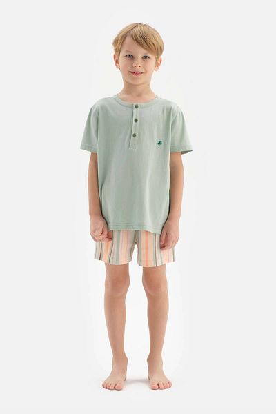 Dagi Mint Half Layer Embroidery Detailed T-Shirt Shorts Pajama Set