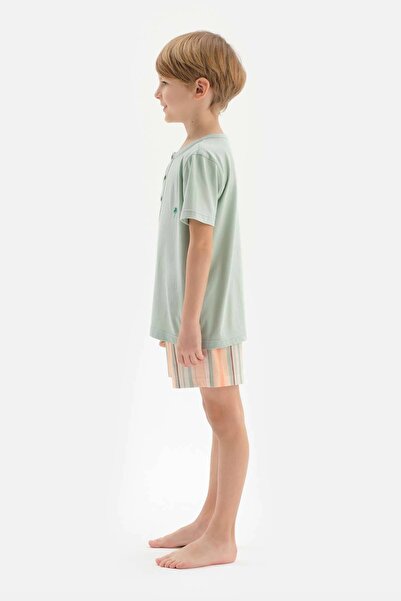 Dagi Mint Half Layer Embroidery Detailed T-Shirt Shorts Pajama Set