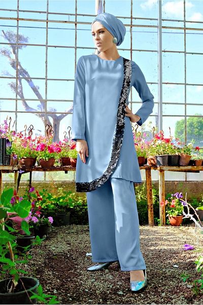 TRENDTESETTÜR Women's Blue (A.BLUE) Sequin Detailed 2-Piece Suit 7812
