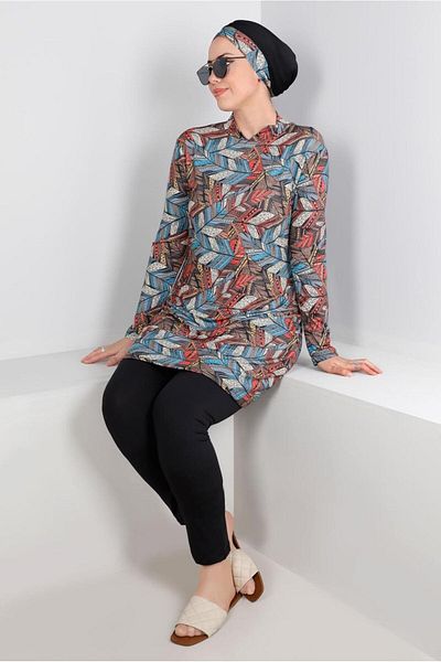 TRENDTESETTÜR Costum de baie hijab cu model maro pentru femei T 4102