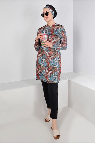TRENDTESETTÜR Costum de baie hijab cu model maro pentru femei T 4102