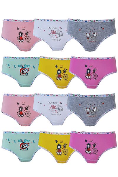 Hepsine Rakip 12 τμχ Βαμβακερό εσώρουχο για κορίτσια Lycra Slip Printed Πολύχρωμο